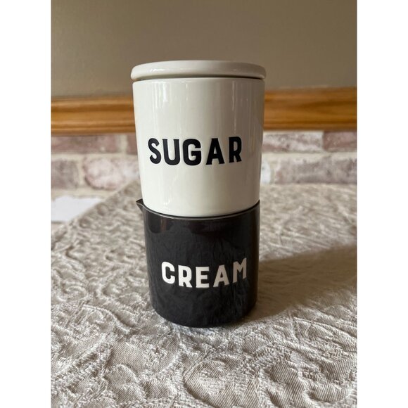 2 Stackable Set Ceramic Sugar & Creamer Jar Minimalist Style Storage Container - Picture 1 of 16